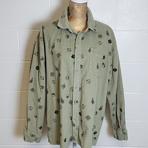 Lucky Green Craps High Roller Corduroy Button-Down Dice Shirt 100 % Cotton Large